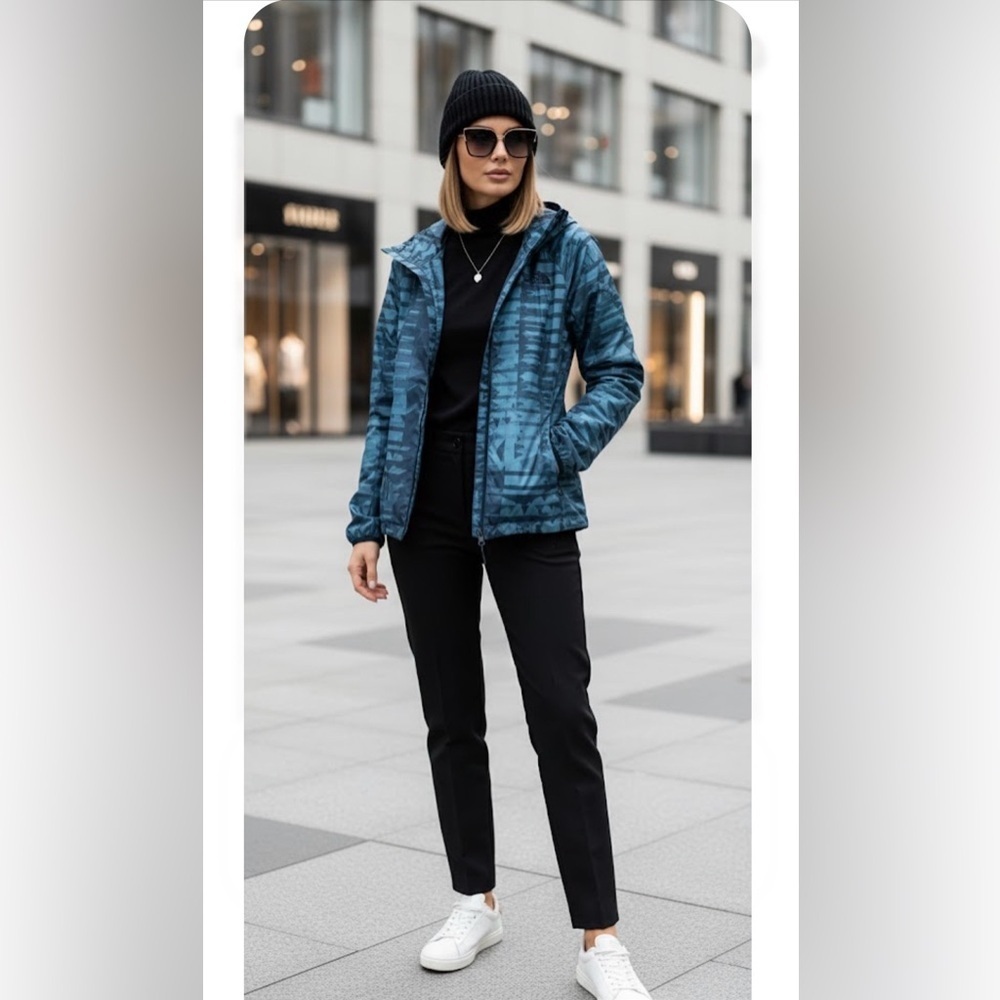 The North Face TNF Windbreaker Jacket Teal Blue Geometric Size Women's
